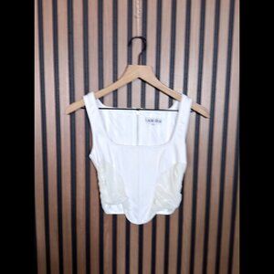 I.AM.GIA Corset Small Women’s White Back Zip Square Neck Tulle Trim